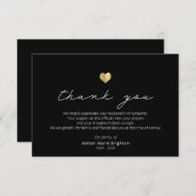 Script moderne Gold Heart Sympathy Carte de remerc