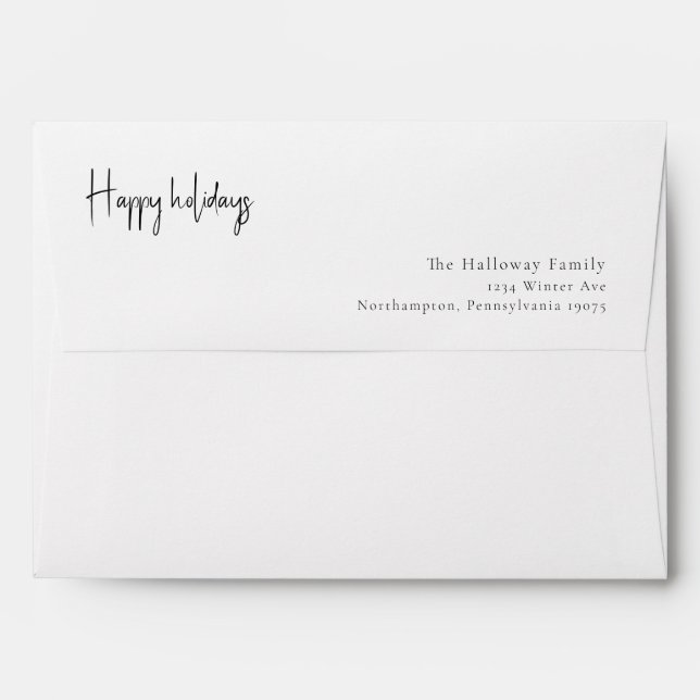 Script moderne Happy Holidays Enveloppe Invitation (Dos (Haut rabat))