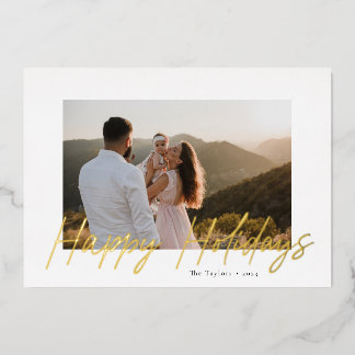 Script moderne Happy Holidays Foil Carte photo