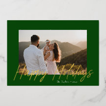 Script moderne Happy Holidays Foil Carte photo