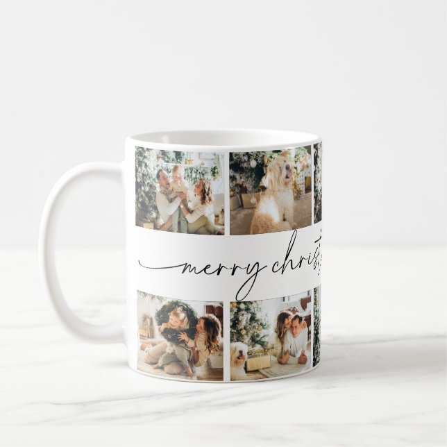 Script moderne Joyeux Noël Famille Photo Mug (Gauche)