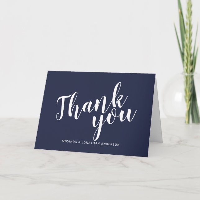 Script moderne Mariage bleu marine Merci (Devant)