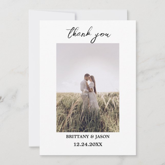 Script moderne Mariage photo simple Carte de remer (Devant)
