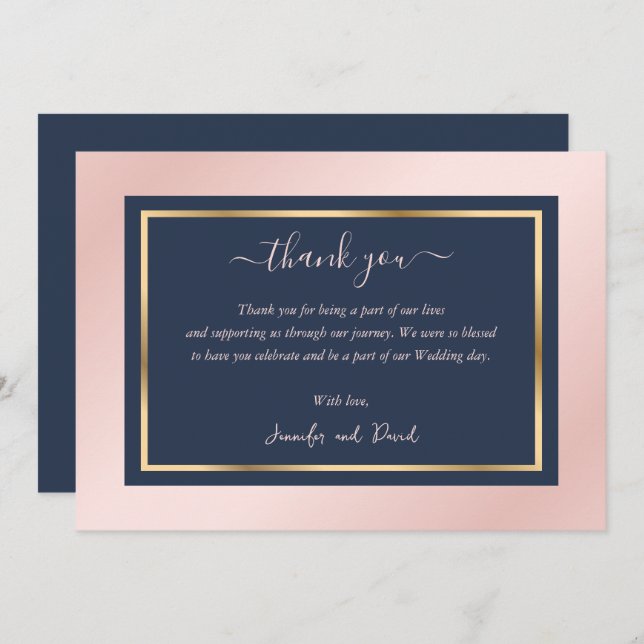 Script moderne Marine Blue Blush Gold Carte de rem (Devant / Derrière)