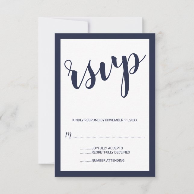 Script moderne Marine Blue Wedding RSVP (Devant)