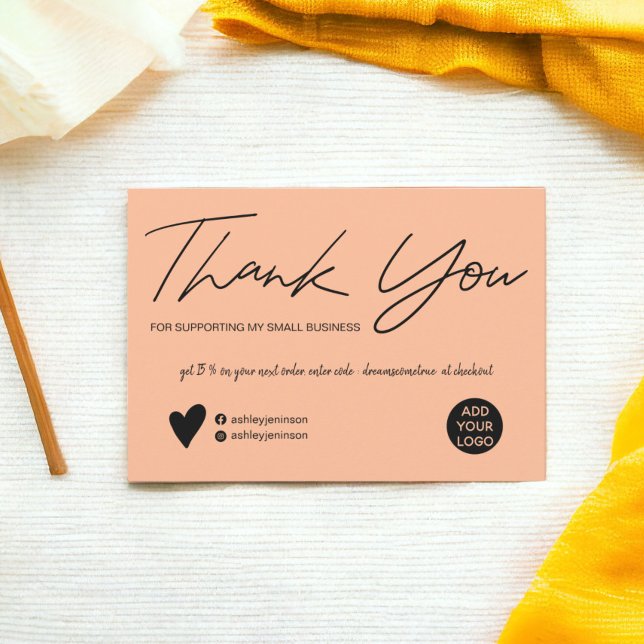Script moderne noir et ordre de pêche merci (Modern script black and peach order thank you)