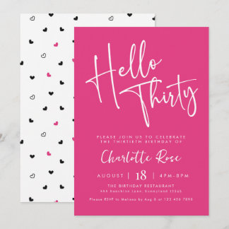 Script moderne rose 30e anniversaire Invitation de