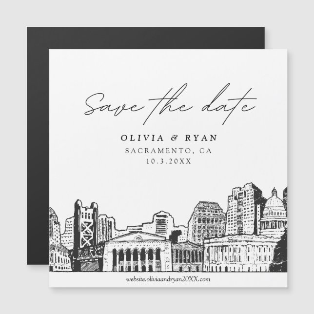 Script moderne Sacramento Save the Date Magnet (Devant / Derrière)