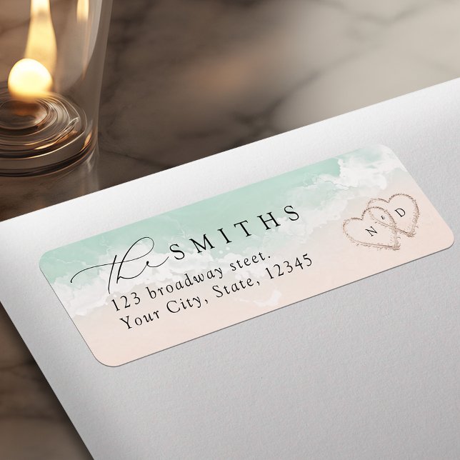 Script moderne Sand Hearts Beach Return Adresse (Modern Script Sand Hearts Beach Return Address Label)