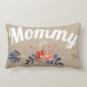 Script Mommy Floral Arrow Burlap Pillow