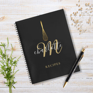 Script Monogram Black Gold Whisk Recipe  Notebook