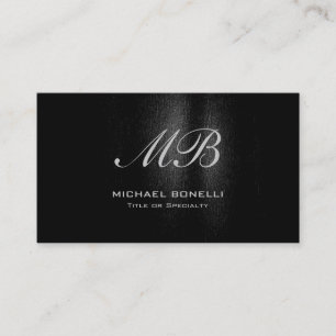 Script monogram black gray pattern business card