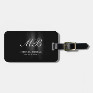 Script monogram black grey luggage tag
