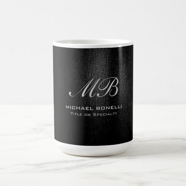 Script monogram black grey modern cute coffee mug (Center)