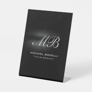 Script monogram black grey modern cute pedestal sign
