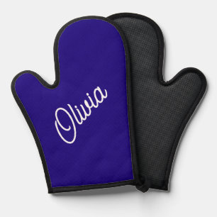 Script monogram blue oven mitt