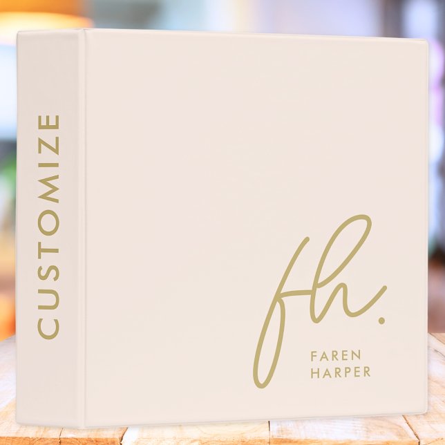 Script Monogram Blush Pink Gold Modern Initials Binder (Creator Uploaded)