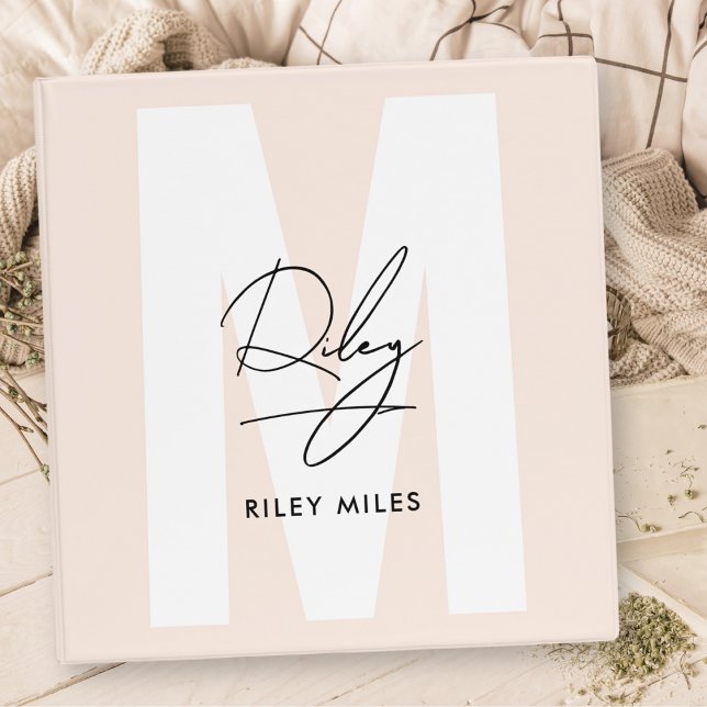 Script Monogram Blush Pink Modern Chic Signature Binder (Creator Uploaded)