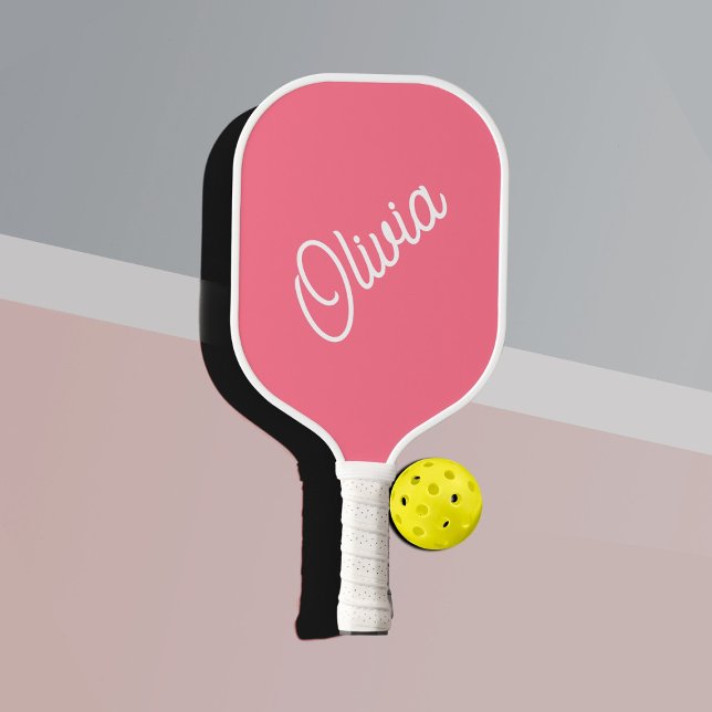 Script monogram, bright pink  pickleball paddle (Cute pink pickleball paddle, with personalized monogram)