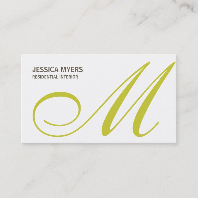Script Monogram Business Card (Lime) (Front)