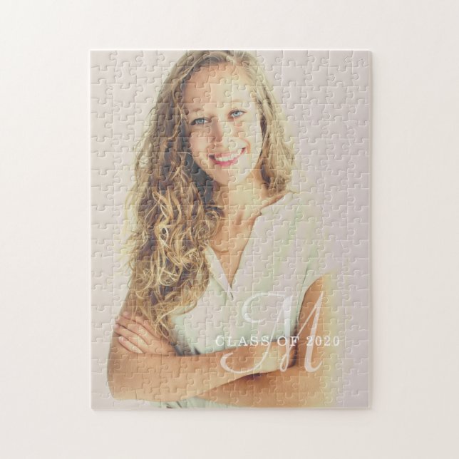 Script Monogram Class Year Custom Photo Graduation Jigsaw Puzzle (Vertical)