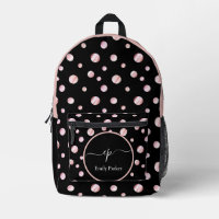 Script Monogram Custom Name Black Polka Dot Circle