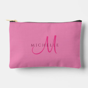 Script Monogram Cute Pink Solid Colour Personalize Accessory Pouch