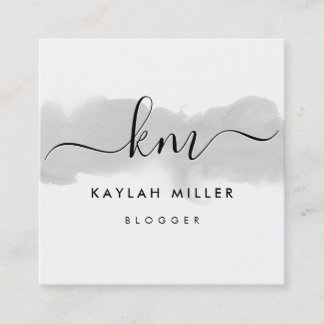 SCRIPT MONOGRAM elegant initials grey watercolor Square Business Card
