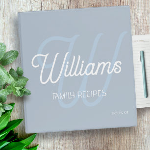 Script Monogram Family Recipes Modern Dusty Blue Binder