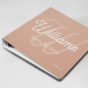 Script Monogram Family Recipes Modern Dusty Rose Binder