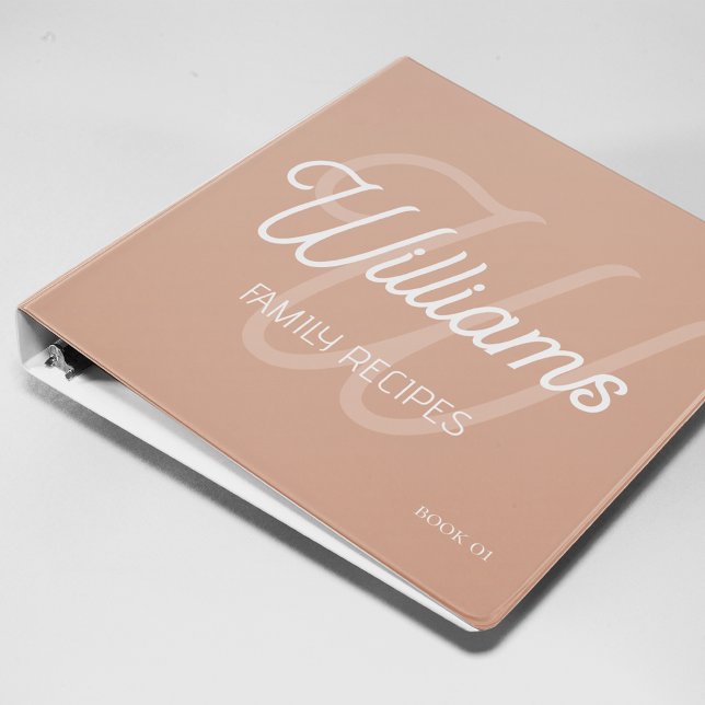 Script Monogram Family Recipes Modern Dusty Rose Binder (family monogram)