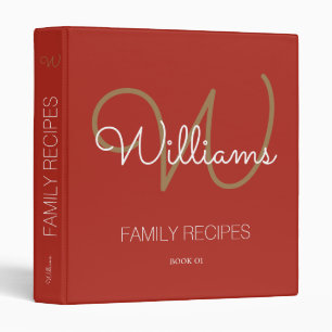 Script Monogram Family Recipes . red modern Binder