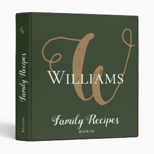 script monogram for family recipes, modern green binder