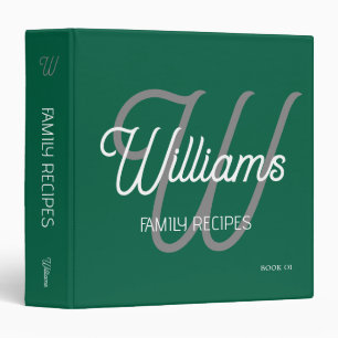 Script Monogram for Family Recipes Modern Green Binder