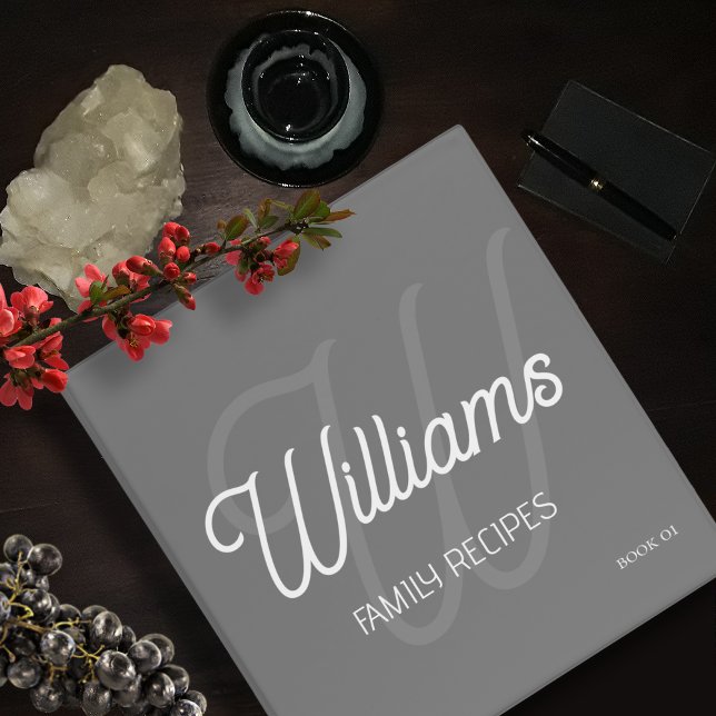 Script Monogram for Family Recipes Modern Grey Binder (Creator Uploaded)