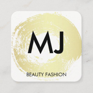 Script Monogram Gold Circular Brushed Square Business Card