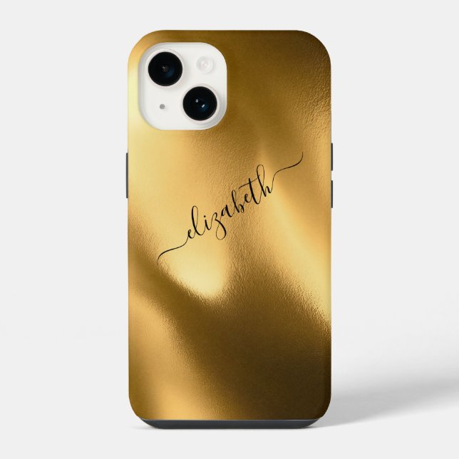 Script Monogram Gold Foil Pattern Glam Trendy  iPhone Case (Back)