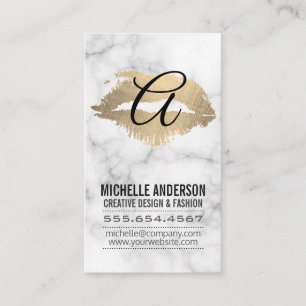 Script Monogram Gold Kiss Stain Marble Business Card