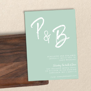 Script Monogram Handwriting Mint Pistachio Wedding Invitation