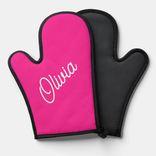 Script monogram, hot pink  oven mitt (Front/Back)