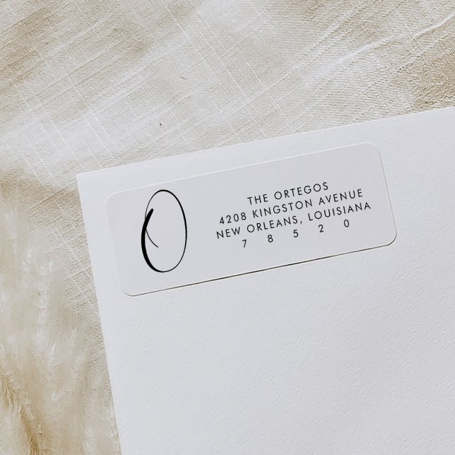 Script Monogram Minimal Return Address Labels (Black and white minimal return address labels featuring a large script monogram.)