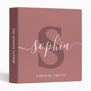 Script Monogram Name Initials Marsala Burgundy Binder