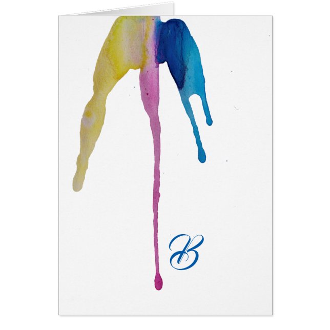 Script Monogram Note Cards- 3 Watercolor Drips (Front)