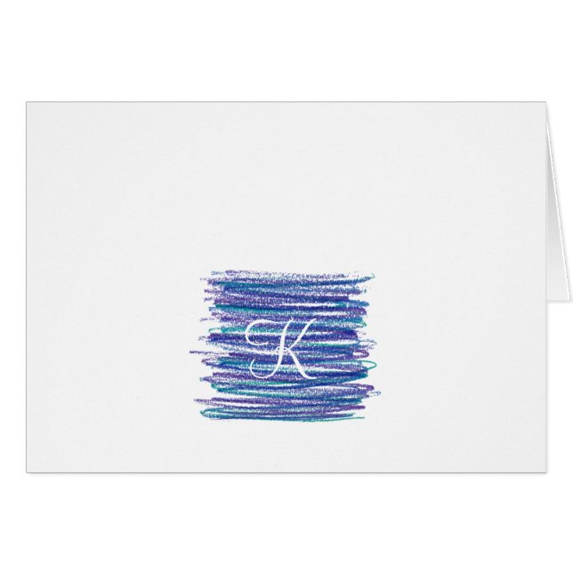 Script Monogram Note Cards- Blue Scribbles (Front Horizontal)