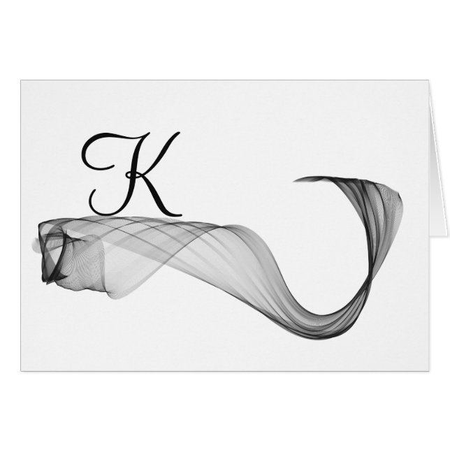 Script Monogram Note Cards- Dramatic Flare Black 3 (Front Horizontal)