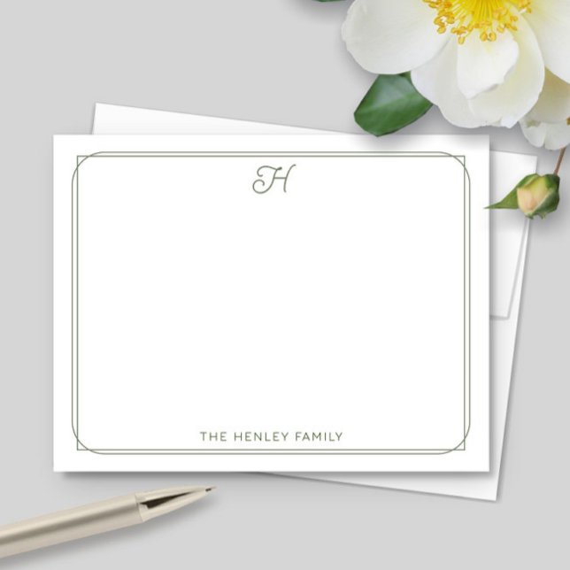 Script Monogram Pretty Family Stationery Green Card (Creator Uploaded)