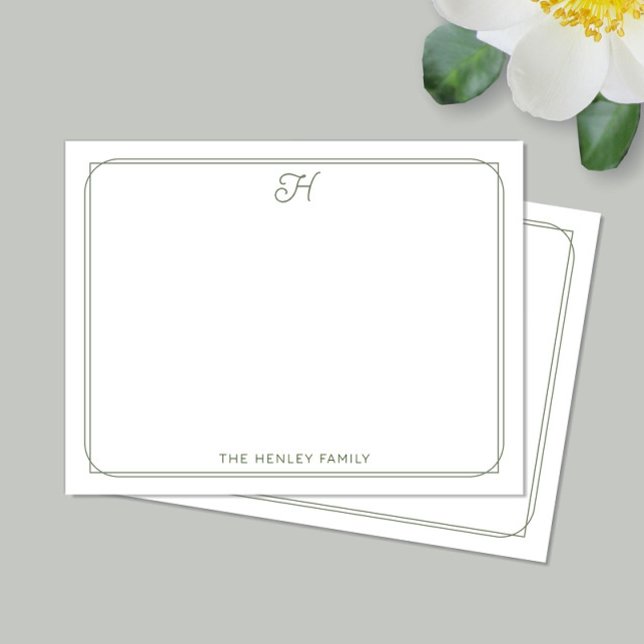 Script Monogram Pretty Family Stationery Green Card (Creator Uploaded)