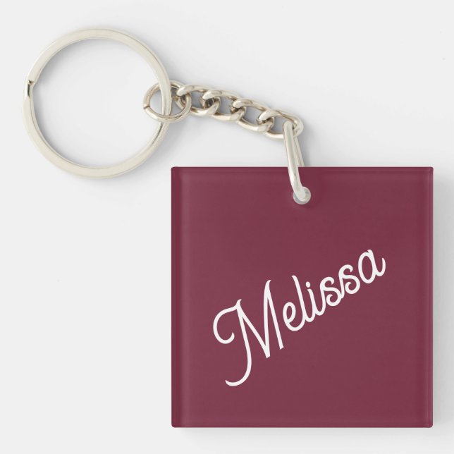 Script monogram, red burgundy  keychain (Front)