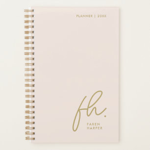 Script Monogram Simple Elegant Blush Gold Feminine Planner