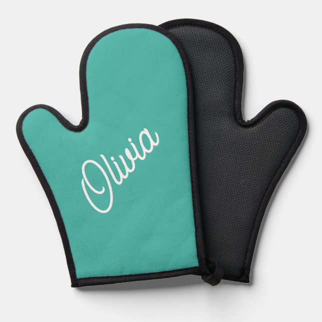 Script monogram teal oven mitt (Front/Back)